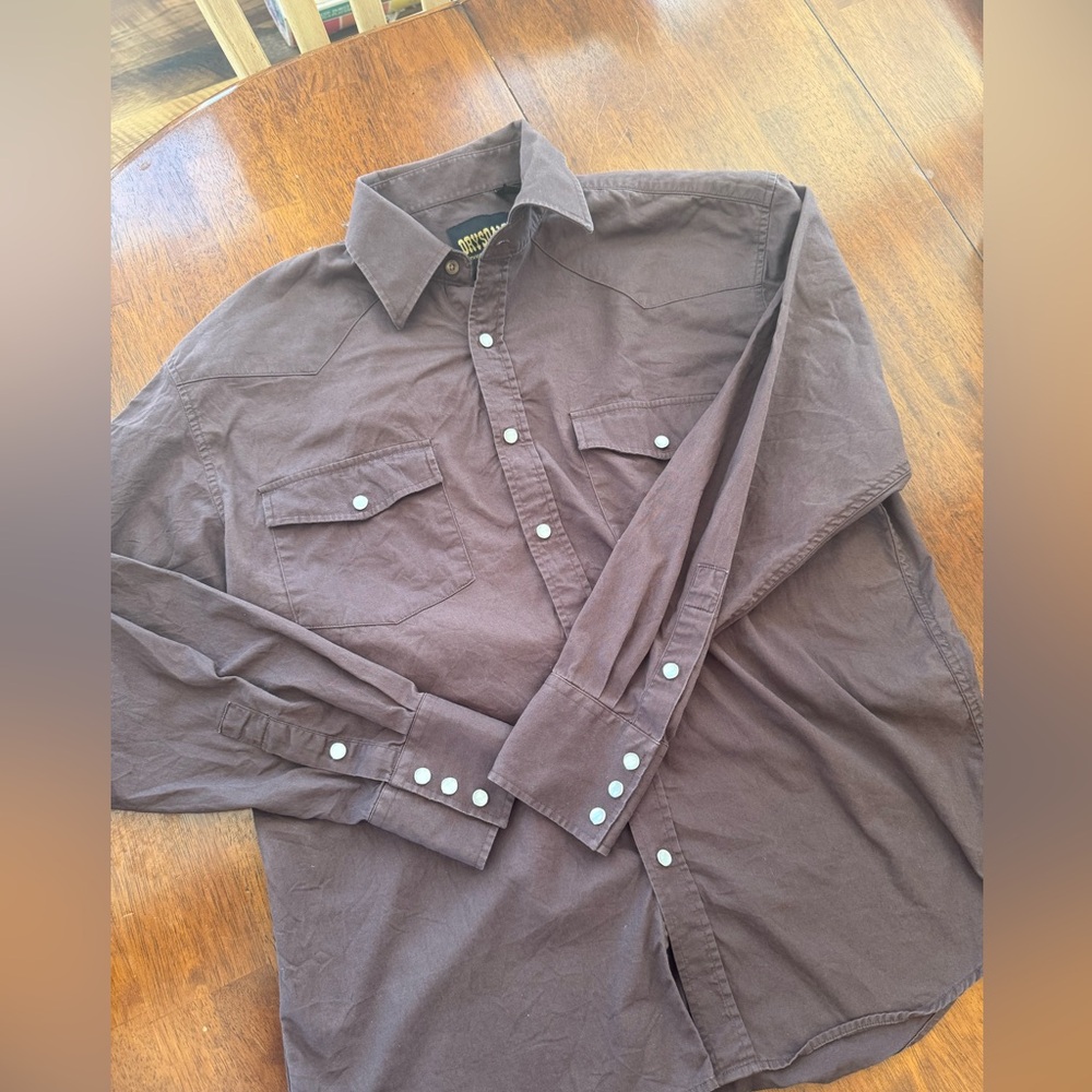 Drydales Men’s Brown Western Button-Down Shirt – 100% Cotton – L